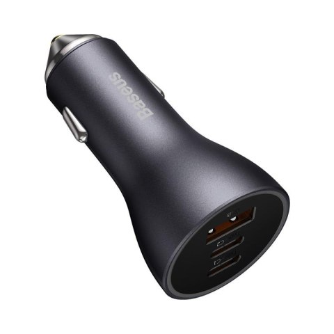 Baseus ładowarka samochodowa Golden Contactor Pro Triple Fast 1x USB 2x USB-C 65W szara