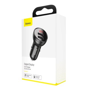 Baseus ładowarka samochodowa USB 2x 24W szara Digital Display 4.8A