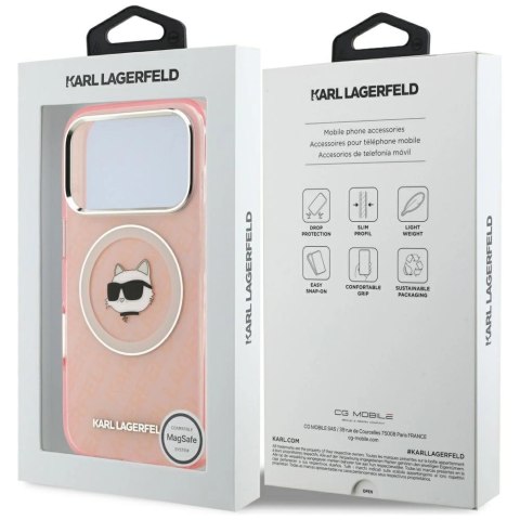Etui Karl Lagerfeld IML Choupette Head Logo MagSafe na iPhone 17 Pro - różowe
