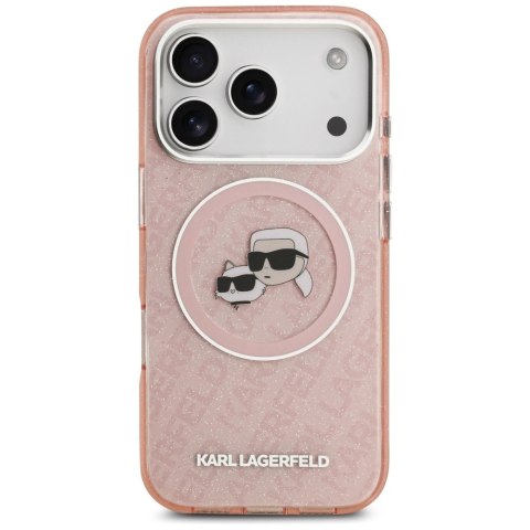 Etui Karl Lagerfeld IML Glitter Karl&Choupette Heads Logo MagSafe na iPhone 17 Pro Max - różowe
