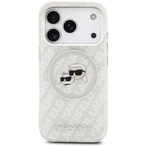 Etui Karl Lagerfeld IML Glitter Karl&Choupette Heads Logo MagSafe na iPhone 17 Pro Max - szare