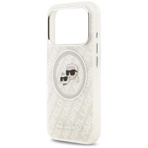 Etui Karl Lagerfeld IML Glitter Karl&Choupette Heads Logo MagSafe na iPhone 17 Pro Max - szare