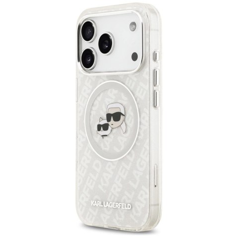 Etui Karl Lagerfeld IML Glitter Karl&Choupette Heads Logo MagSafe na iPhone 17 Pro - szare