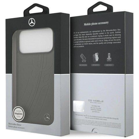 Etui Mercedes Leather Large Laurel Leave MagSafe na iPhone 17 Pro Max - czarno-szary