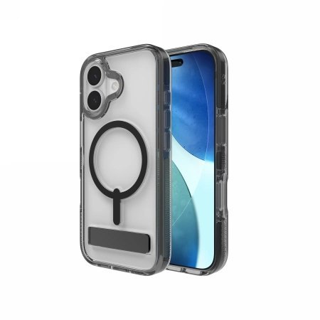 Etui ZAGG Santa Cruz Snap KS MagSafe z podstawką na iPhone 17 - przezroczysto-czarne