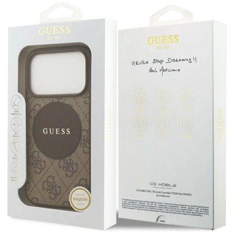 Etui Guess 4G Circle Classic Logo MagSafe na iPhone 17 Pro - brązowe