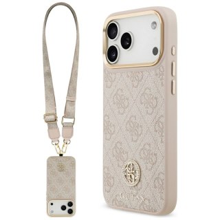 Etui Guess 4G Strass Logo & Big Strap Metal Buttons MagSafe na iPhone 17 Pro Max - różowe