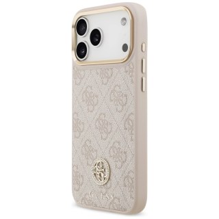 Etui Guess 4G Strass Logo & Big Strap Metal Buttons MagSafe na iPhone 17 Pro Max - różowe