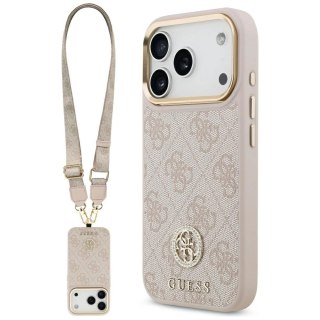 Etui Guess 4G Strass Logo & Big Strap Metal Buttons MagSafe na iPhone 17 Pro - różowe