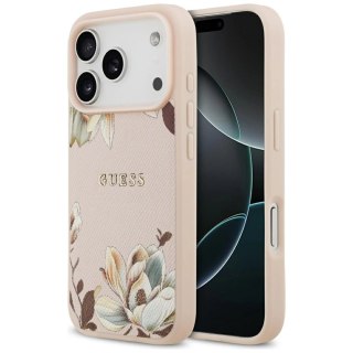 Etui Guess Grained Flowers Classic Logo MagSafe na iPhone 17 Pro - różowe