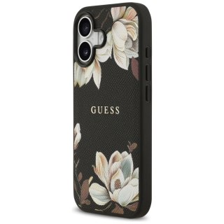 Etui Guess Grained Flowers Classic Logo MagSafe na iPhone 17 - czarne