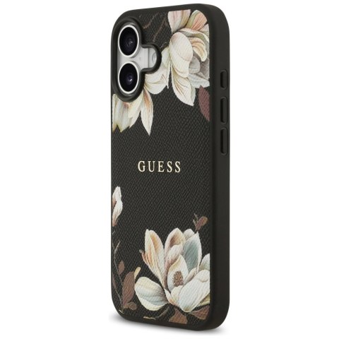 Etui Guess Grained Flowers Classic Logo MagSafe na iPhone 17 - czarne