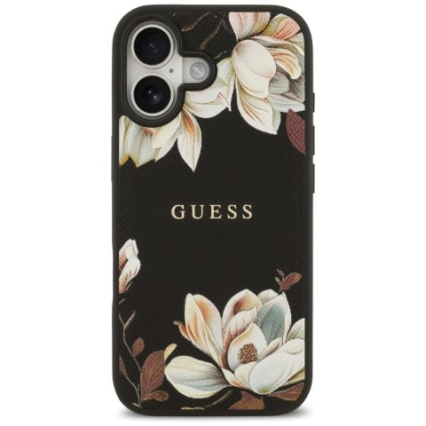 Etui Guess Grained Flowers Classic Logo MagSafe na iPhone 17 - czarne