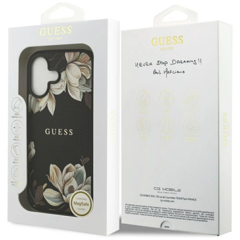 Etui Guess Grained Flowers Classic Logo MagSafe na iPhone 17 - czarne