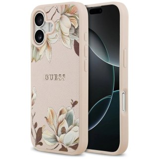 Etui Guess Grained Flowers Classic Logo MagSafe na iPhone 17 - różowe
