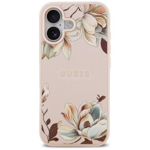Etui Guess Grained Flowers Classic Logo MagSafe na iPhone 17 - różowe