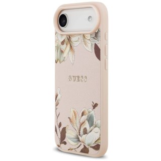 Etui Guess Grained Flowers Classic Logo MagSafe na iPhone Air - różowe