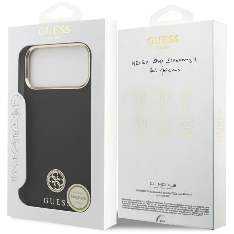 Etui Guess Grained Strass Logo MagSafe na iPhone 17 Pro Max - czarne
