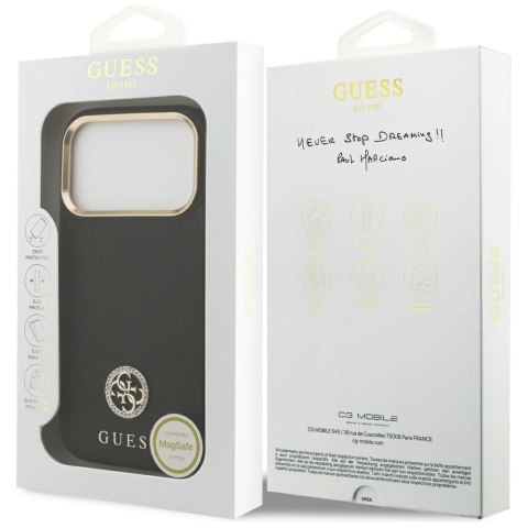 Etui Guess Grained Strass Logo MagSafe na iPhone 17 Pro - czarne