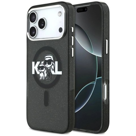 Etui Karl Lagerfeld IML Glitter Karl & Choupette Sketch Logo MagSafe na iPhone 17 Pro Max - czarne