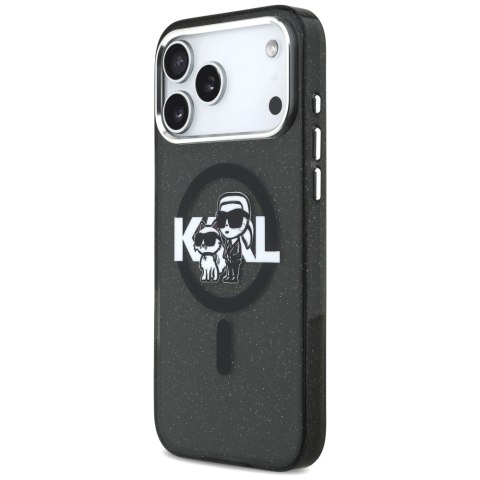 Etui Karl Lagerfeld IML Glitter Karl & Choupette Sketch Logo MagSafe na iPhone 17 Pro Max - czarne