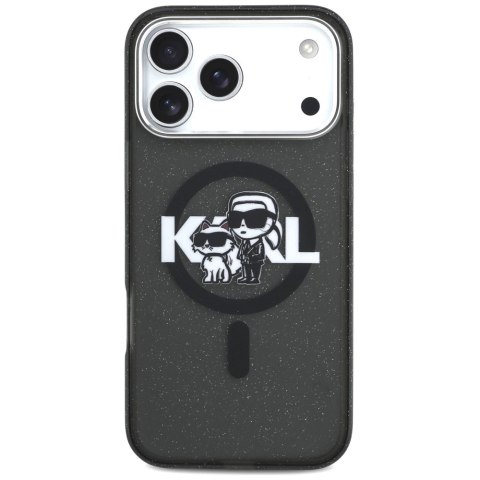Etui Karl Lagerfeld IML Glitter Karl & Choupette Sketch Logo MagSafe na iPhone 17 Pro Max - czarne