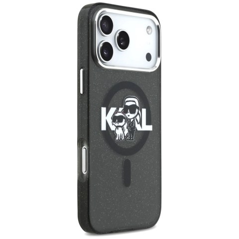 Etui Karl Lagerfeld IML Glitter Karl & Choupette Sketch Logo MagSafe na iPhone 17 Pro Max - czarne
