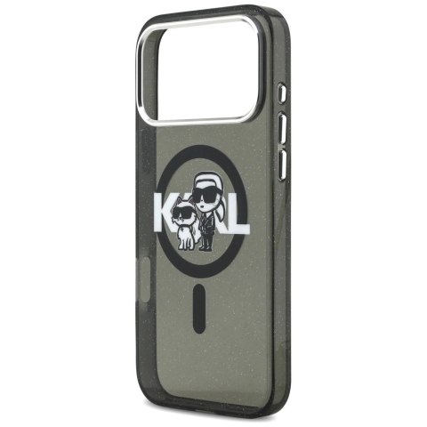 Etui Karl Lagerfeld IML Glitter Karl & Choupette Sketch Logo MagSafe na iPhone 17 Pro Max - czarne
