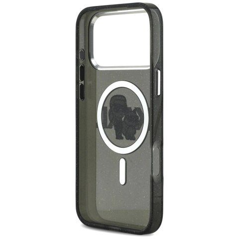 Etui Karl Lagerfeld IML Glitter Karl & Choupette Sketch Logo MagSafe na iPhone 17 Pro Max - czarne