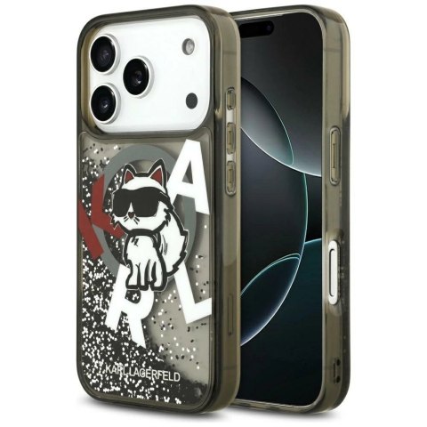 Etui Karl Lagerfeld Liquid Glitter Choupette Logo MagSafe na iPhone 17 Pro Max - czarne