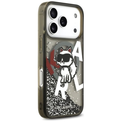 Etui Karl Lagerfeld Liquid Glitter Choupette Logo MagSafe na iPhone 17 Pro - czarne