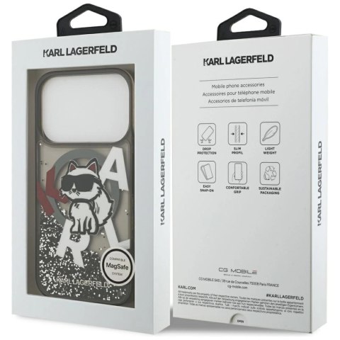 Etui Karl Lagerfeld Liquid Glitter Choupette Logo MagSafe na iPhone 17 Pro - czarne