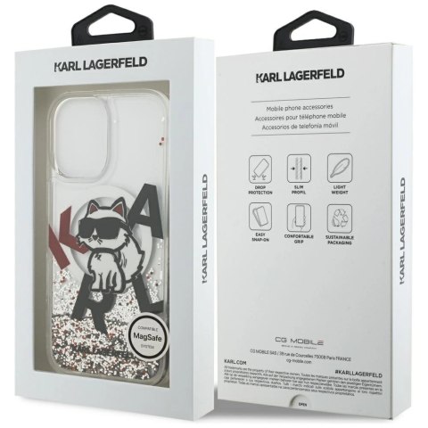 Etui Karl Lagerfeld Liquid Glitter Choupette Logo MagSafe na iPhone 17 - przezroczyste