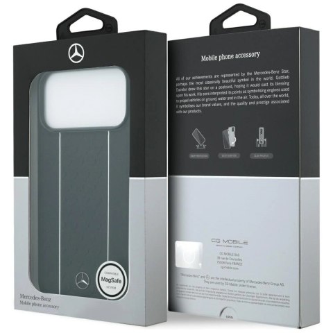 Etui Mercedes Leather Star Pattern Stripes MagSafe na iPhone 17 Pro Max - czarne