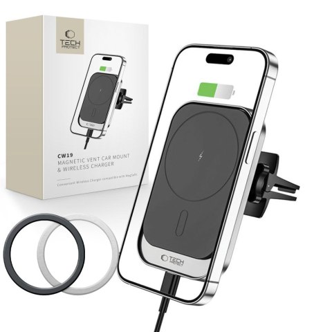 TECH-PROTECT CW19 MAGNETIC MAGSAFE VENT CAR MOUNT WIRELESS CHARGER 15W BLACK