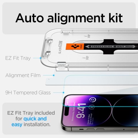 SZKŁO HARTOWANE SPIGEN GLAS.TR "EZ FIT" 2-PACK IPHONE 14 PRO CLEAR