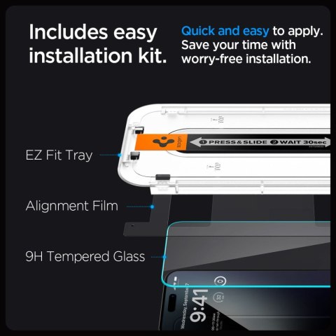 SZKŁO HARTOWANE SPIGEN GLAS.TR "EZ FIT" 2-PACK IPHONE 15 PRO CLEAR