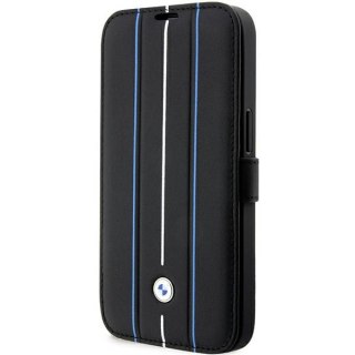 BMW nakładka do iPhone 14 Pro Max 6,7" BMBKP14X22RVSK czarna Sign BT Leather Hot Stamp Blue Lines