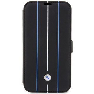 BMW nakładka do iPhone 14 Pro Max 6,7" BMBKP14X22RVSK czarna Sign BT Leather Hot Stamp Blue Lines