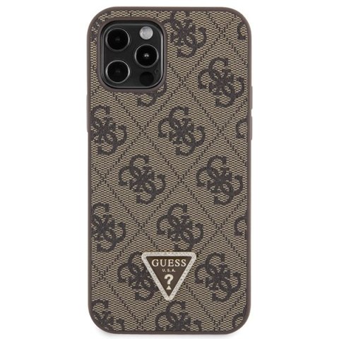 Guess nakładka do iPhone 12 / 12 Pro 6,1" GUHCP12MP4TDSCPW brązowa HC PU Leather Metal Logo Strass Crossbody