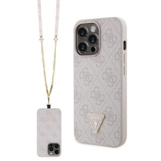 Guess nakładka do iPhone 13 Pro 6,1" GUHCP13LP4TDSCPP różowa HC PU Leather Metal Logo Strass Crossbody