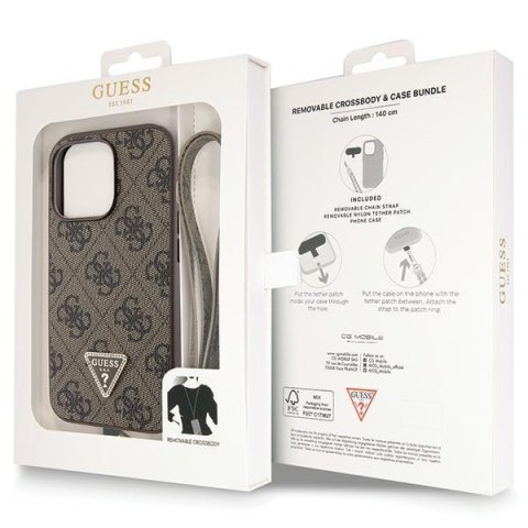 Guess nakładka do iPhone 13 Pro Max 6,7" GUHCP13XP4TDSCPW brązowa HC PU Leather Metal Logo Strass Crossbody