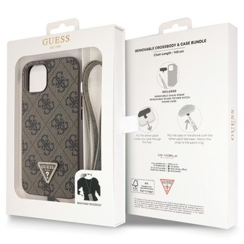 Guess nakładka do iPhone 14 6,1" GUHCP14SP4TDSCPW brązowa HC PU Leather Metal Logo Strass Crossbody