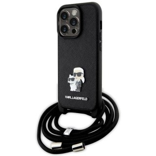 Karl Lagerfeld nakładka do iPhone 14 Pro 6,1" KLHCP14LSAKCPSK czarna HC Saffiano KC Metal Pin Crossbody