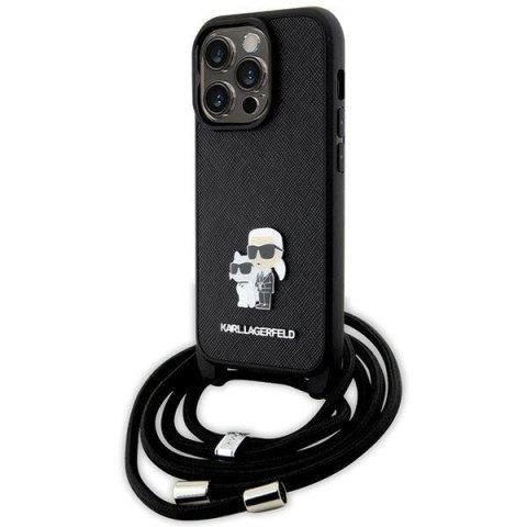 Karl Lagerfeld nakładka do iPhone 14 Pro 6,1" KLHCP14LSAKCPSK czarna HC Saffiano KC Metal Pin Crossbody