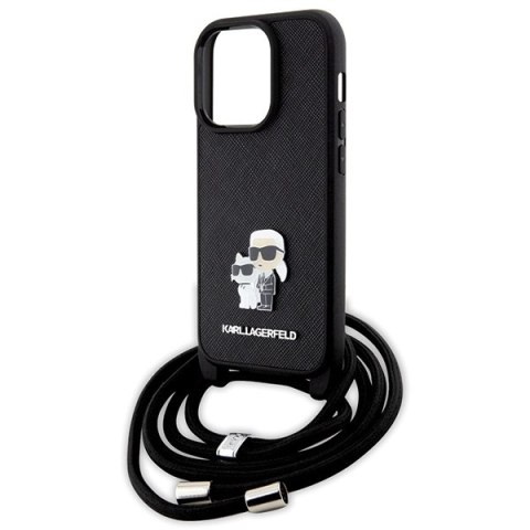 Karl Lagerfeld nakładka do iPhone 14 Pro 6,1" KLHCP14LSAKCPSK czarna HC Saffiano KC Metal Pin Crossbody