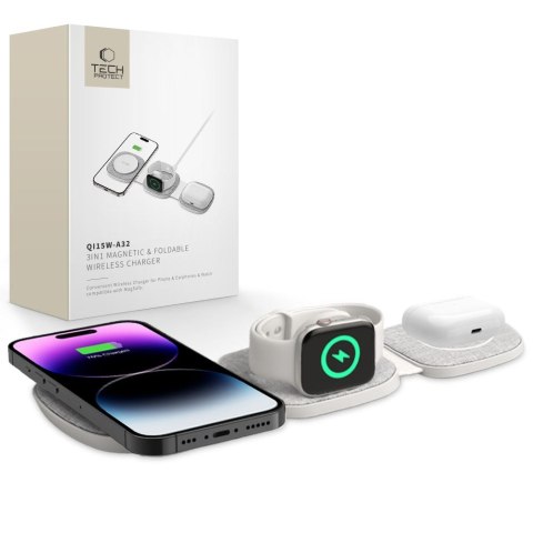 TECH-PROTECT QI15W-A32 3IN1 MAGNETIC MAGSAFE WIRELESS CHARGER GREY
