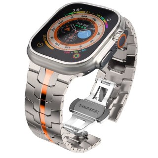 TECH-PROTECT STAINLESS LINE APPLE WATCH 8 / 9 / 10 / 11 / SE / ULTRA (44 / 45 / 46 / 49 MM) TITANIUM/ORANGE