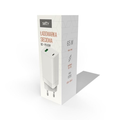 Setty ładowarka sieciowa GAN PD+QC USB + USB-C 65W LSI-02 biała JO