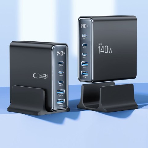 TECH-PROTECT DC140W-GAN 5-PORT DESKTOP CHARGER PD 140W / QC3.0 BLACK